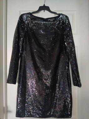 A/X Armani Exchange Black Long-Sleeve Sequin Shift Dress